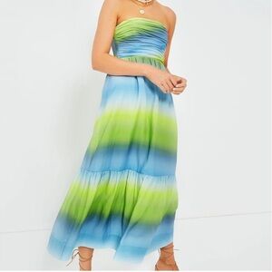 Tuckernuck Chartreuse and Sky Ombre Kaia Dress, size medium
